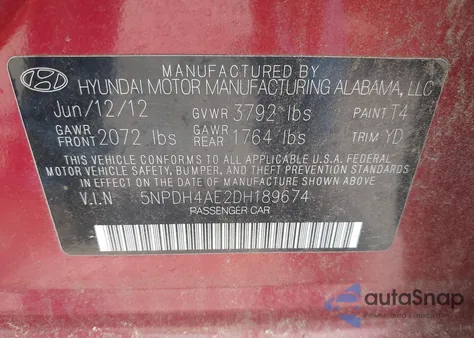 2013 Hyundai Elantra Gls из США, поврежденный, VIN 5NPDH4AE2DH189674